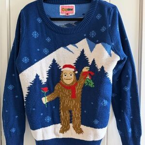 Tipsy Elves Blue Romantic Sasquatch Ugly Christmas Sweater Large